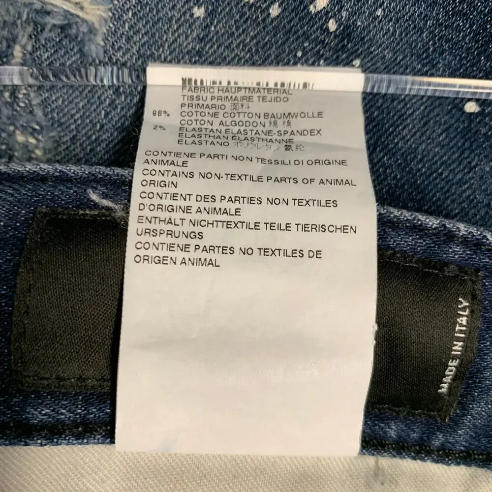 DSQUARED2 Size 28 Blue White Paint Splatter Slim Button Fly Jeans